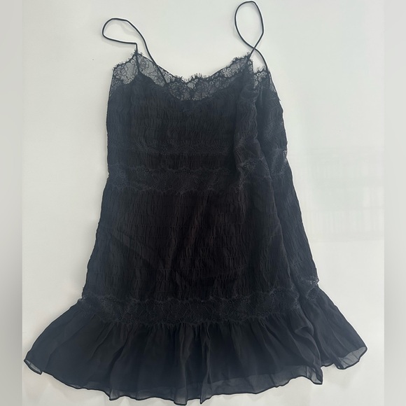 LoveShackFancy Elegant Black Lace Slip Dress